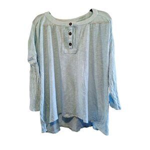 J. Jill Womens Light Blue Long-Sleeve Button Henley Top Relaxed Fit Linen-Cotton